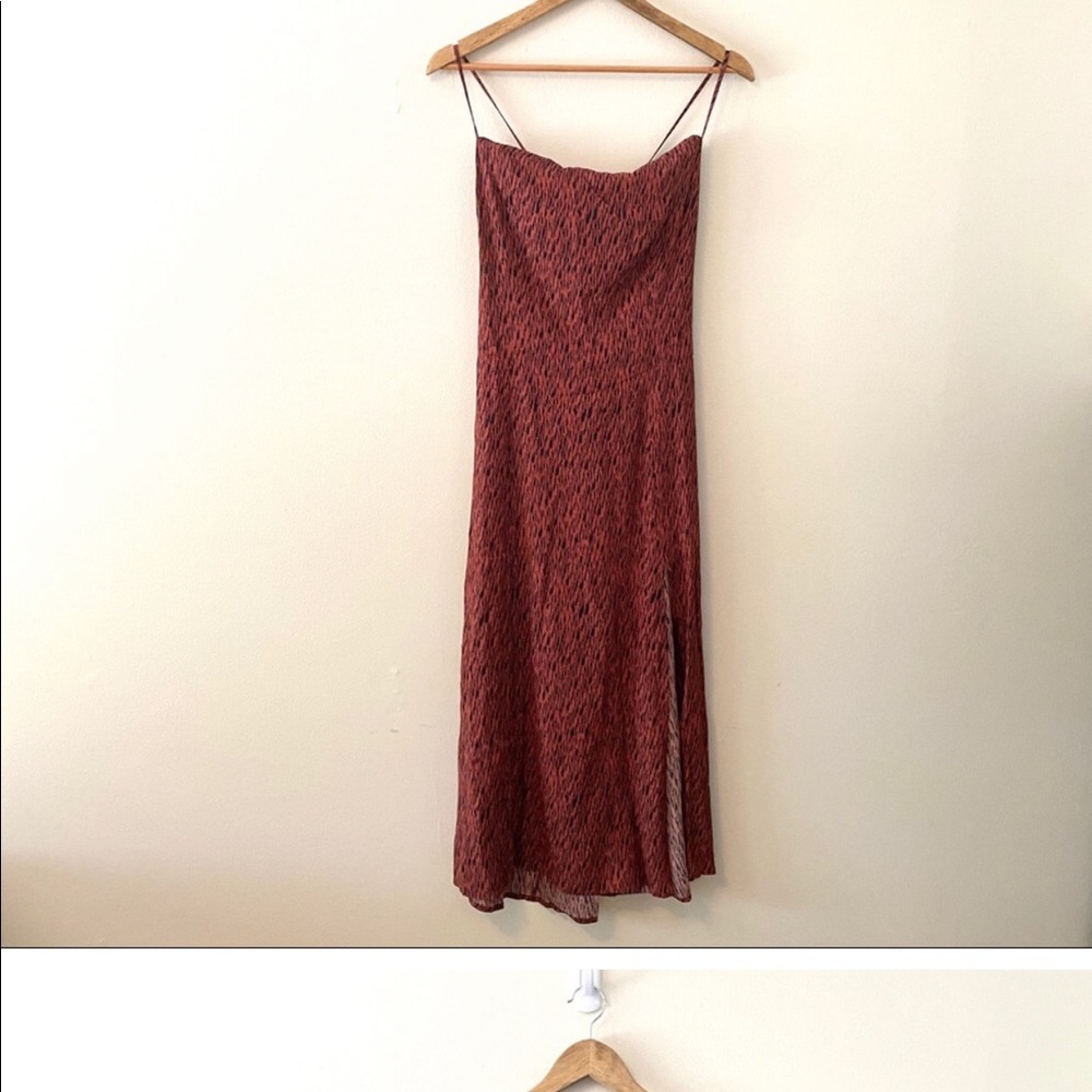Nordstrom Leith Slinky Square Neck Strappy Midi Dress with side slit